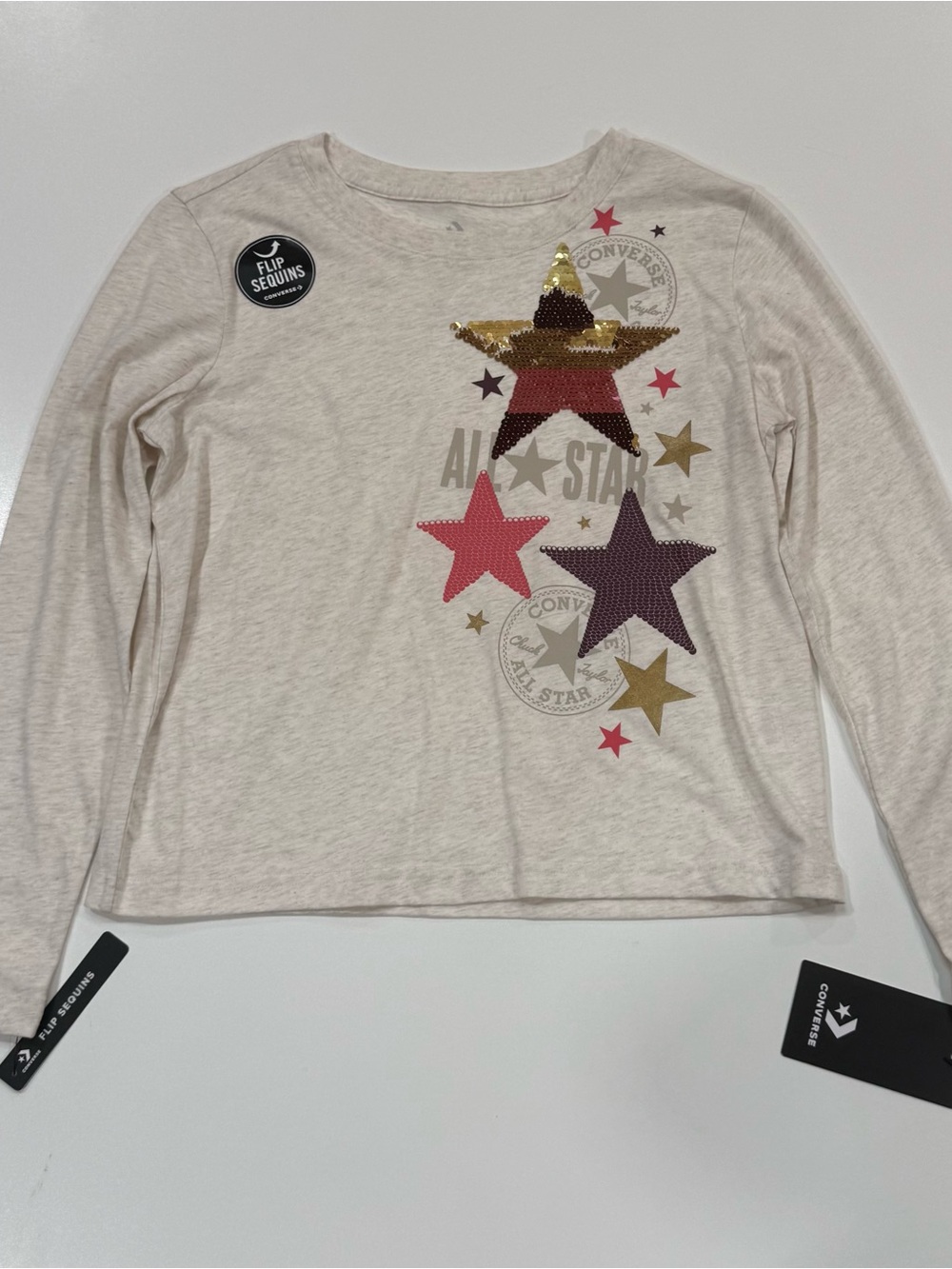 NWT Converse Flip Sequin All Star Girls Long Sleeve Tee - Picture 2 of 10